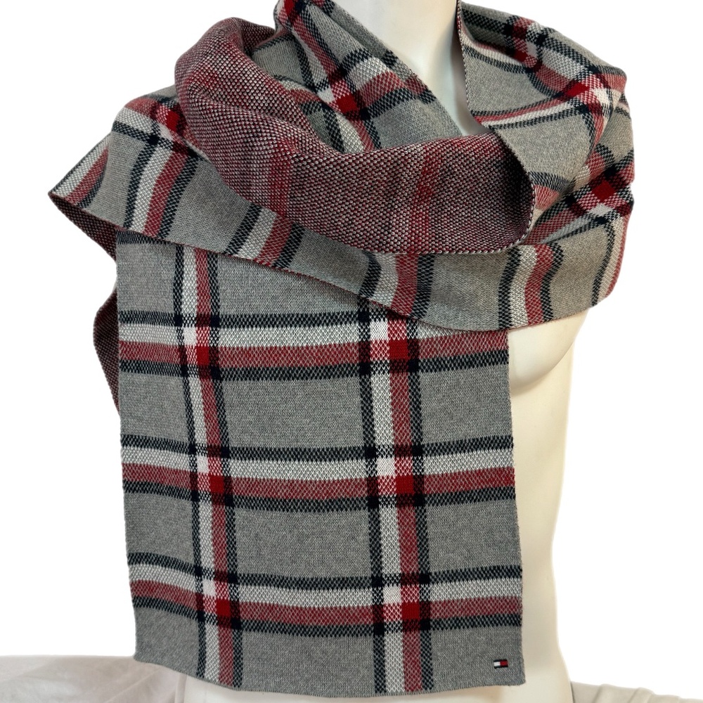 Tommy Hilfiger Plaid Scarf - Cotton/Wool Blend - 12" x 74"